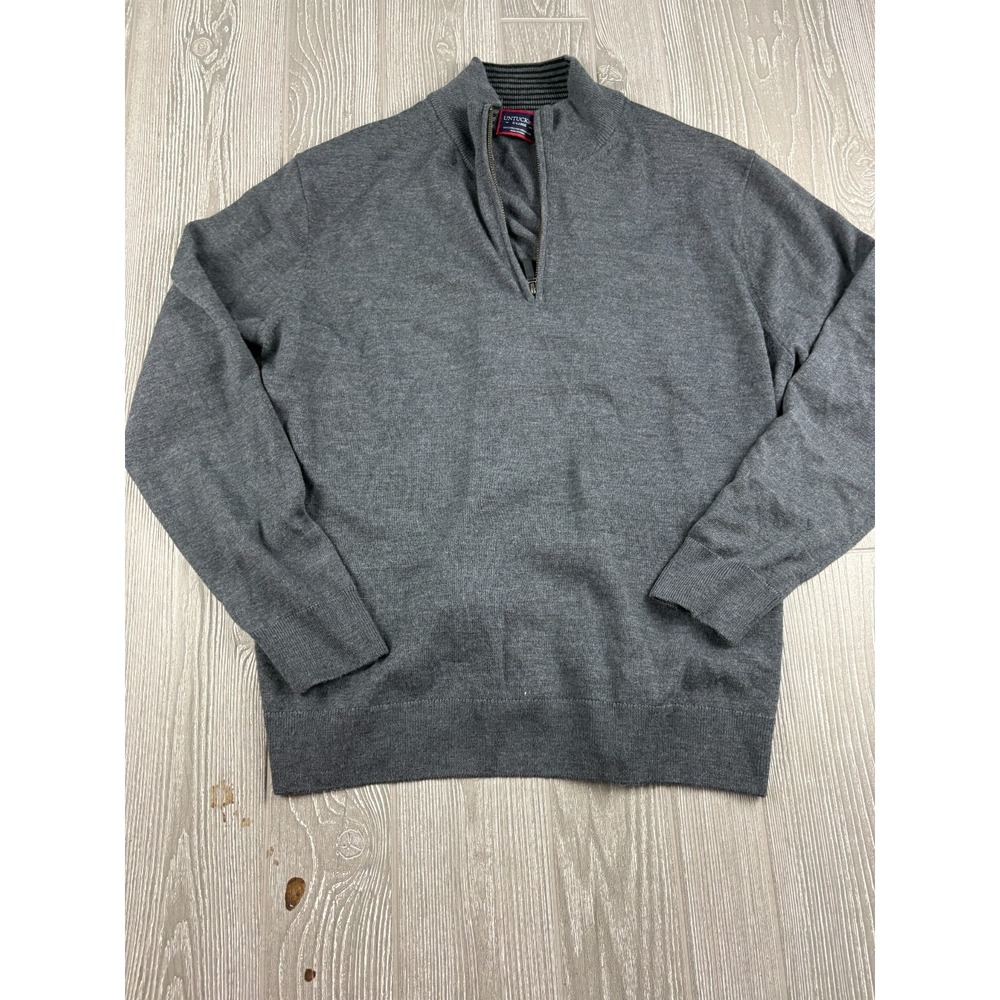 UNTUCKit Mens Gray 100% Merino Wool 1/4 Zip Knit Pullover Sweater Size XL